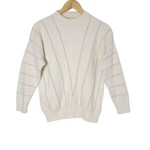 Macy Mccoy Beige Lurex Stripe Detail Cotton Knit Sweater Women's Size M/L